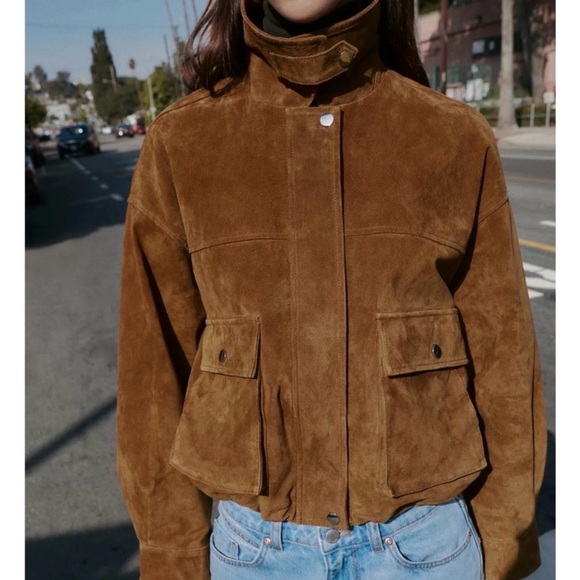 ZARA 100% LEATHER BOMBER JACKET - Picture 4 of 11